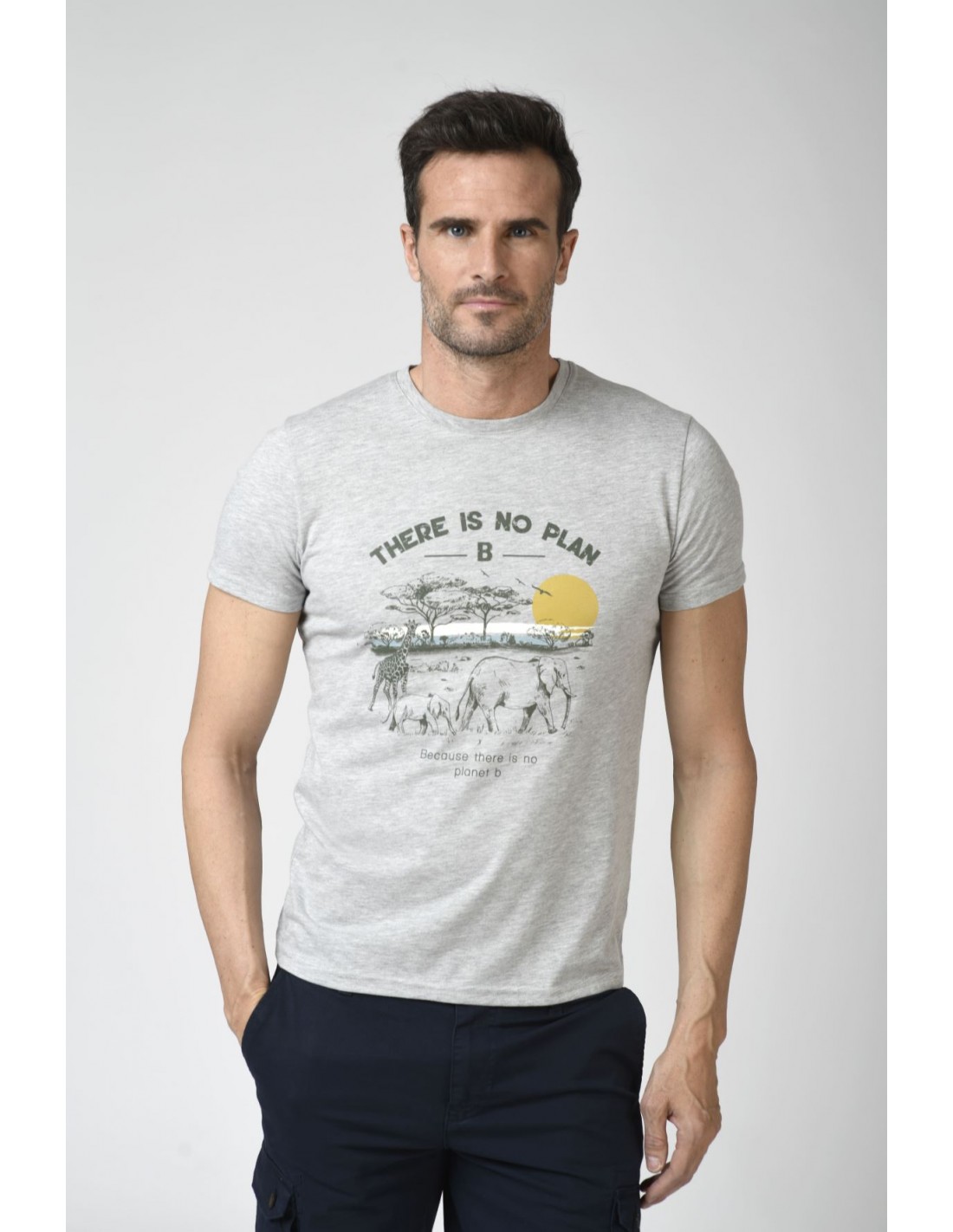 Camiseta Coronel Tapioca Gris, algodon manga corta, safari.